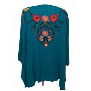 Umgee Teal Boho Floral Embroidered Kimono S/M